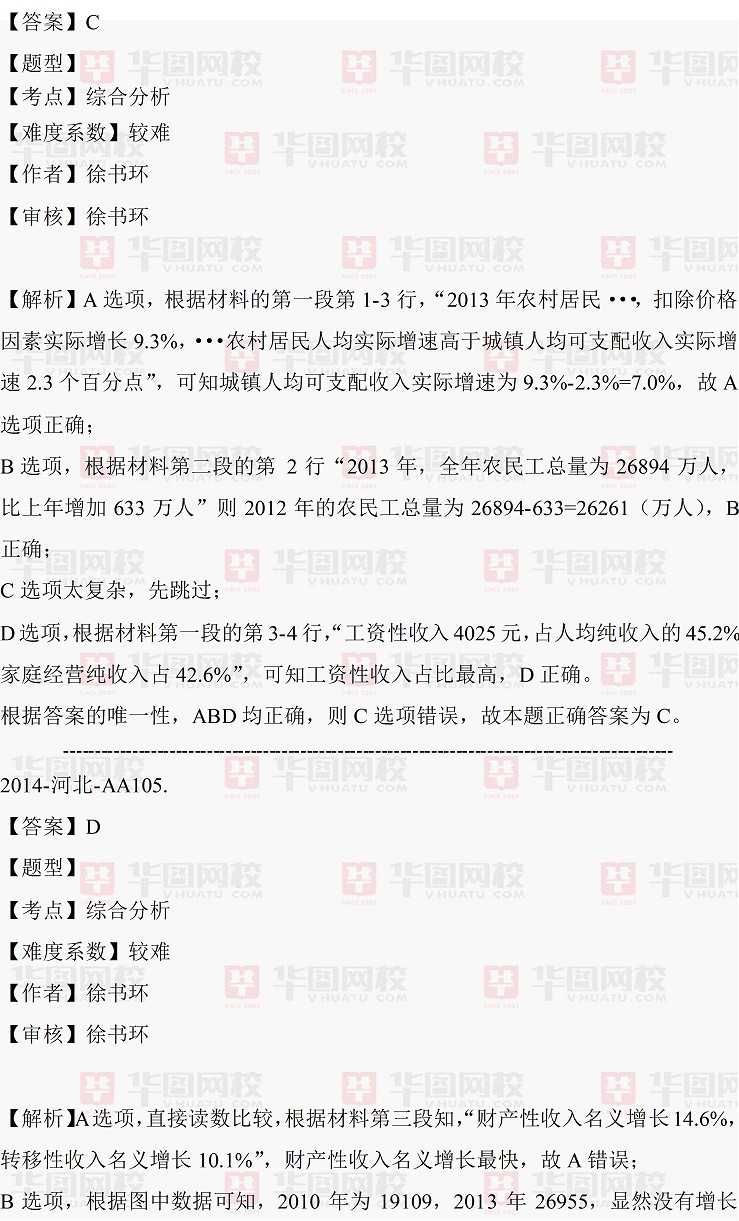 2014年河北省公务员考试行测资料分析真题答案解析（完整版）