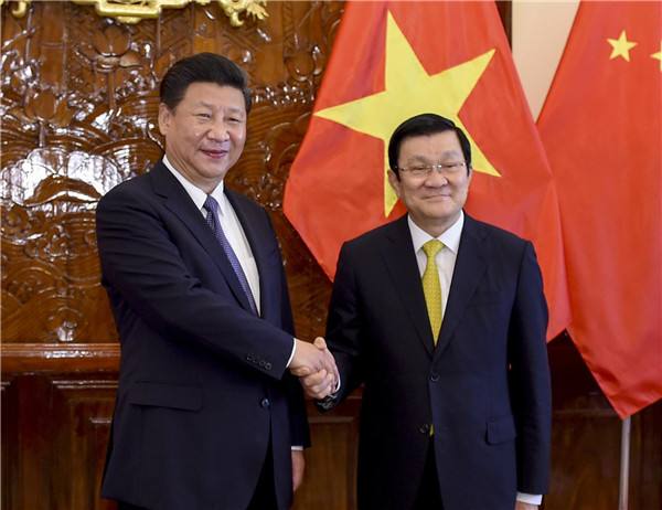 图为2015年11月6日，习近平同越南国家主席张晋创举行会谈