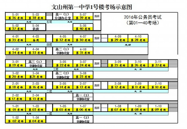 2016云南省考文山州第一中学考场安排2