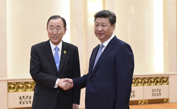 9月3日，国家主席习近平在北京人民大会堂会见联合国秘书长潘基文。